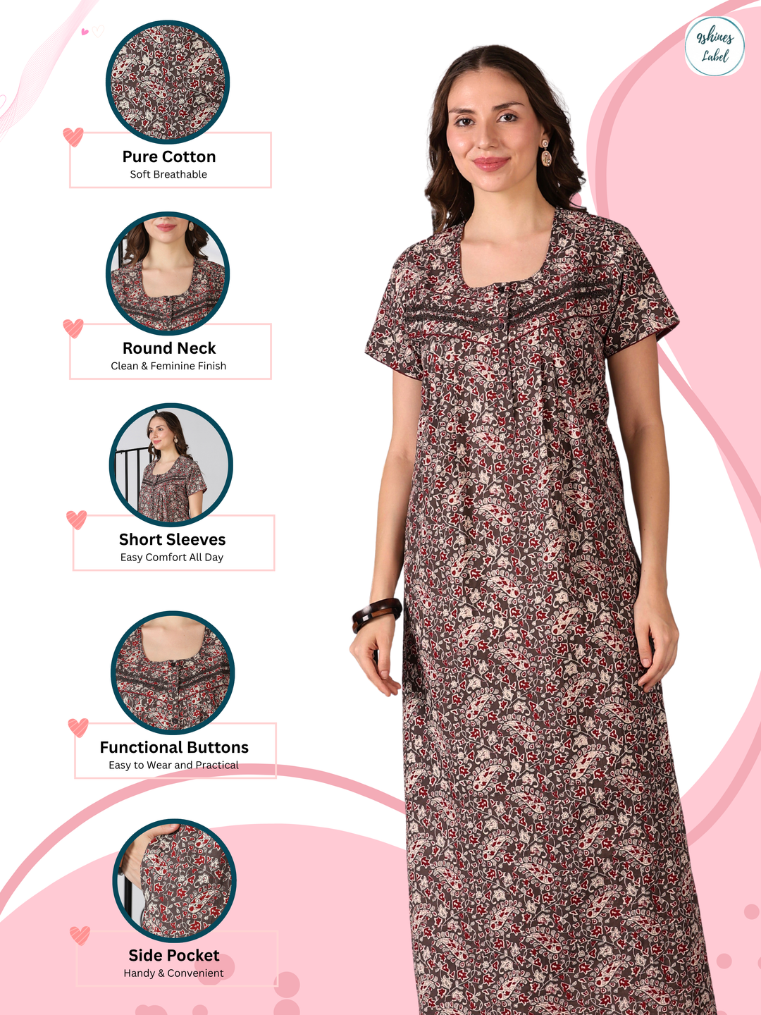 Paisley Mink Cotton Nighty for Women Elegant Soft Night Dress
