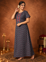 Breathable Cotton Nighty for Women with Floral Buti Design