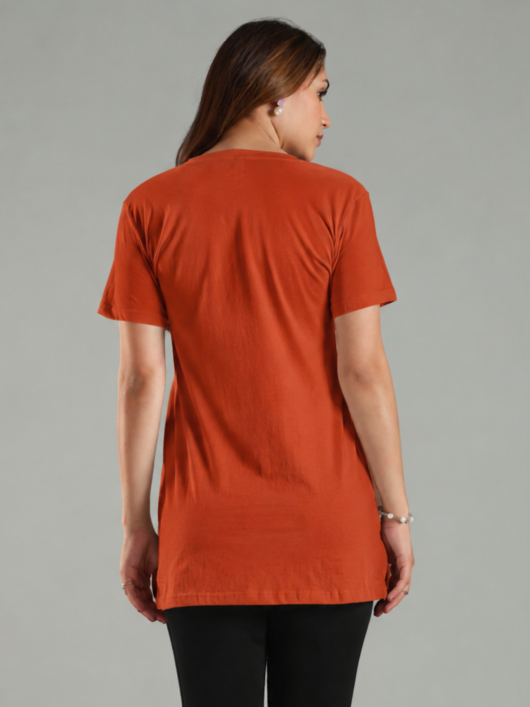 Sunset Orange Hosiery Cotton Long Nighty with Side Slits