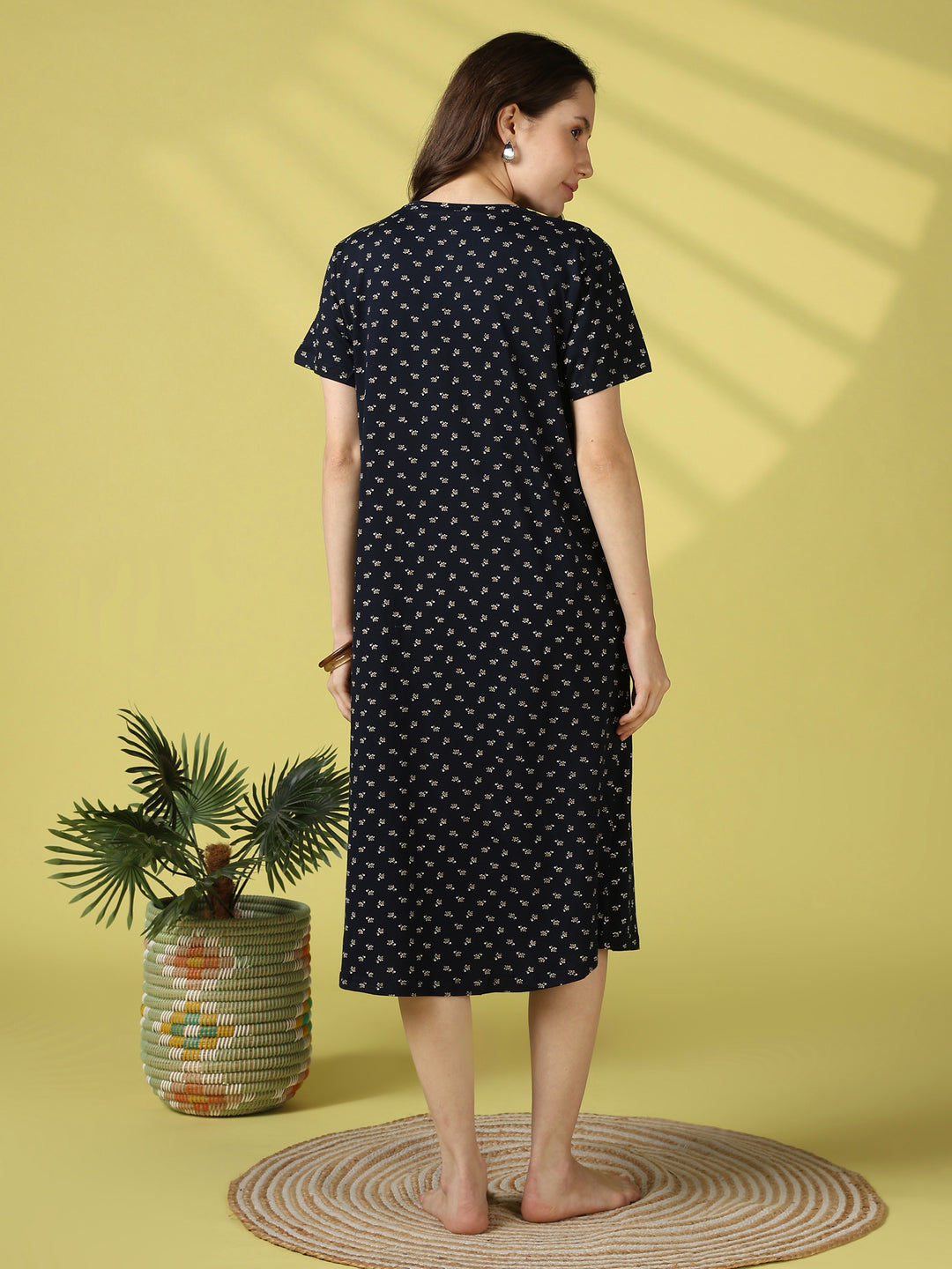 Jasmine Blue Floral Cotton Nighty for Everyday Comfort