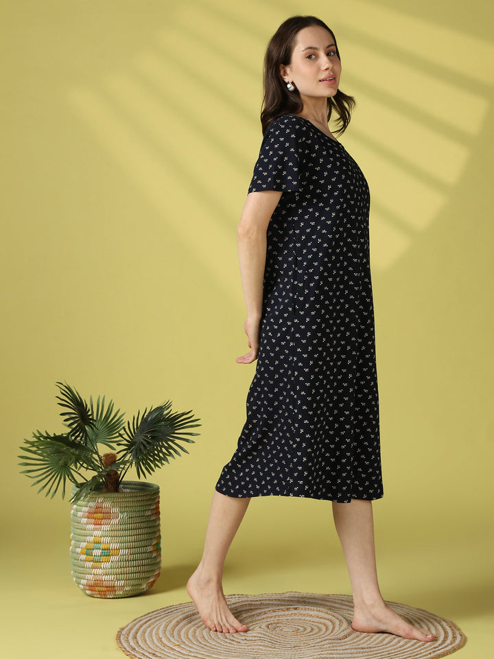 Jasmine Blue Floral Cotton Nighty for Everyday Comfort