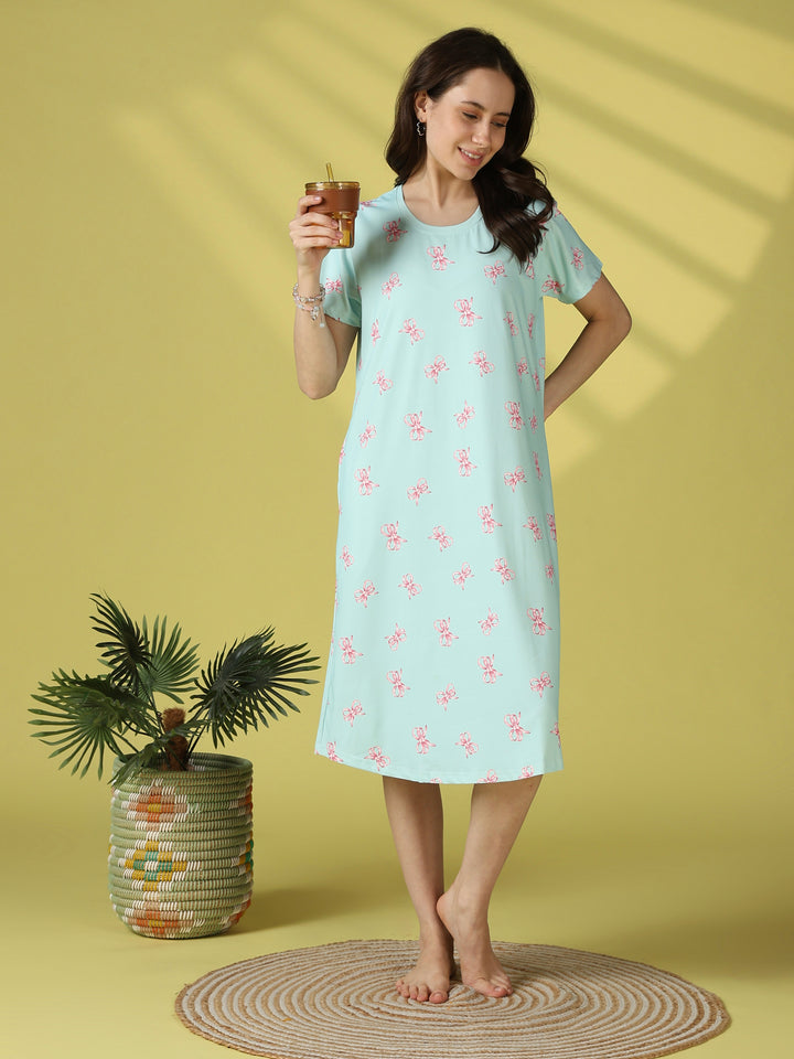 Tiffany Blue Bow Print Short Nighty
