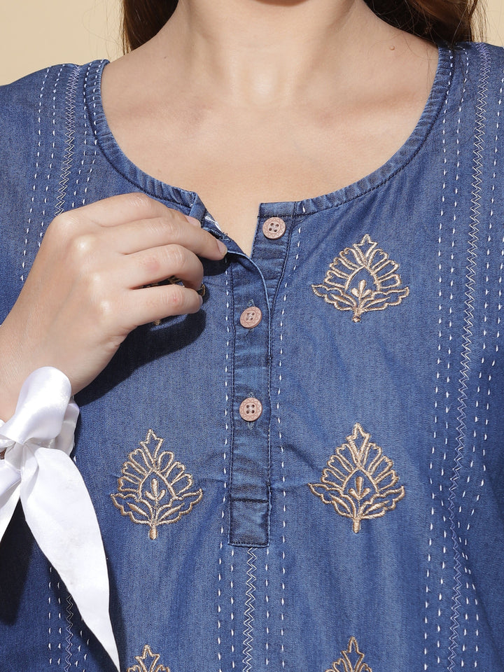  Denim Nighty  Shop Comfortable Dark Blue Nighty Online at 9shines Label- 9shines label 