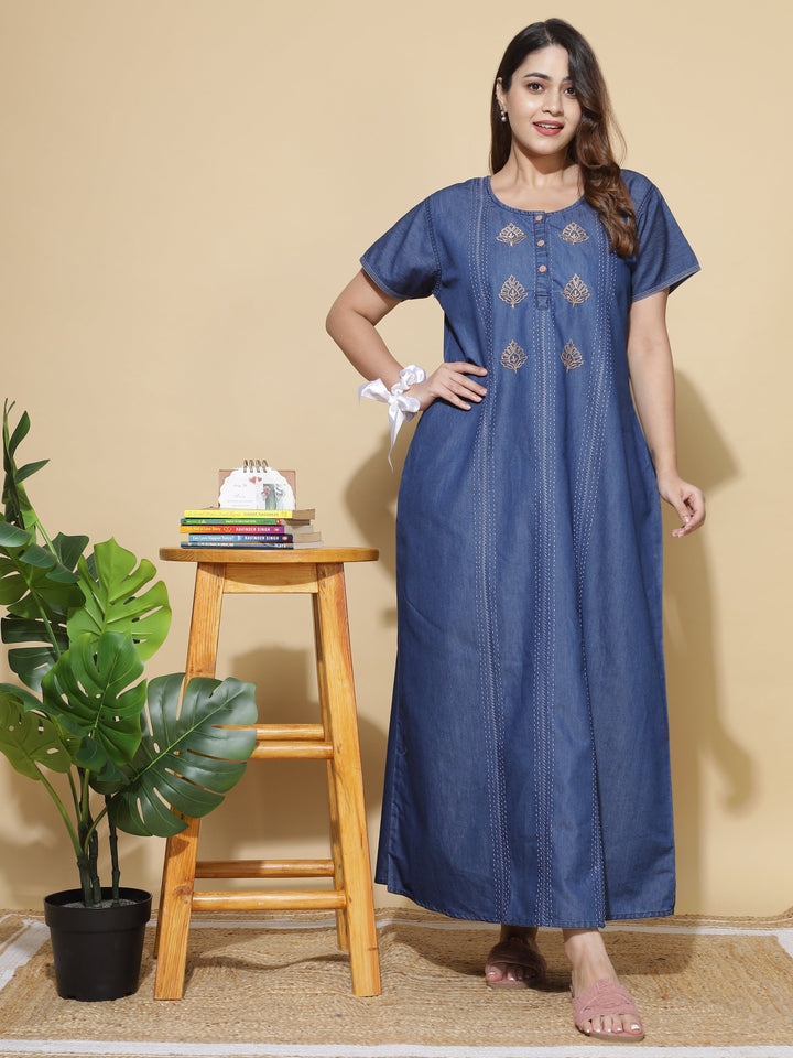  Denim Nighty  Shop Comfortable Dark Blue Nighty Online at 9shines Label- 9shines label 