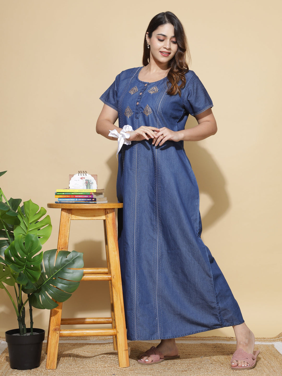  Denim Nighty  Shop Comfortable Dark Blue Nighty Online at 9shines Label- 9shines label 