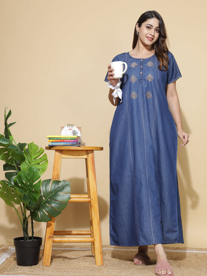  Denim Nighty  Shop Comfortable Dark Blue Nighty Online at 9shines Label- 9shines label 