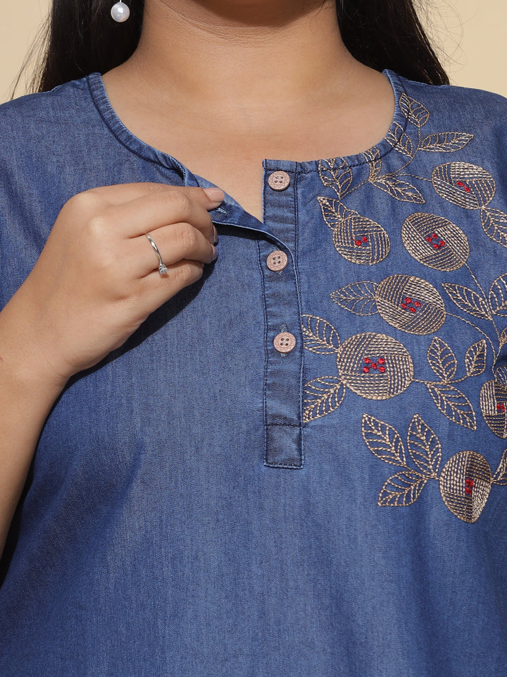  Denim Nighty  Shop Latest Dark Blue Embroidery Nighty Online in India- 9shines label 