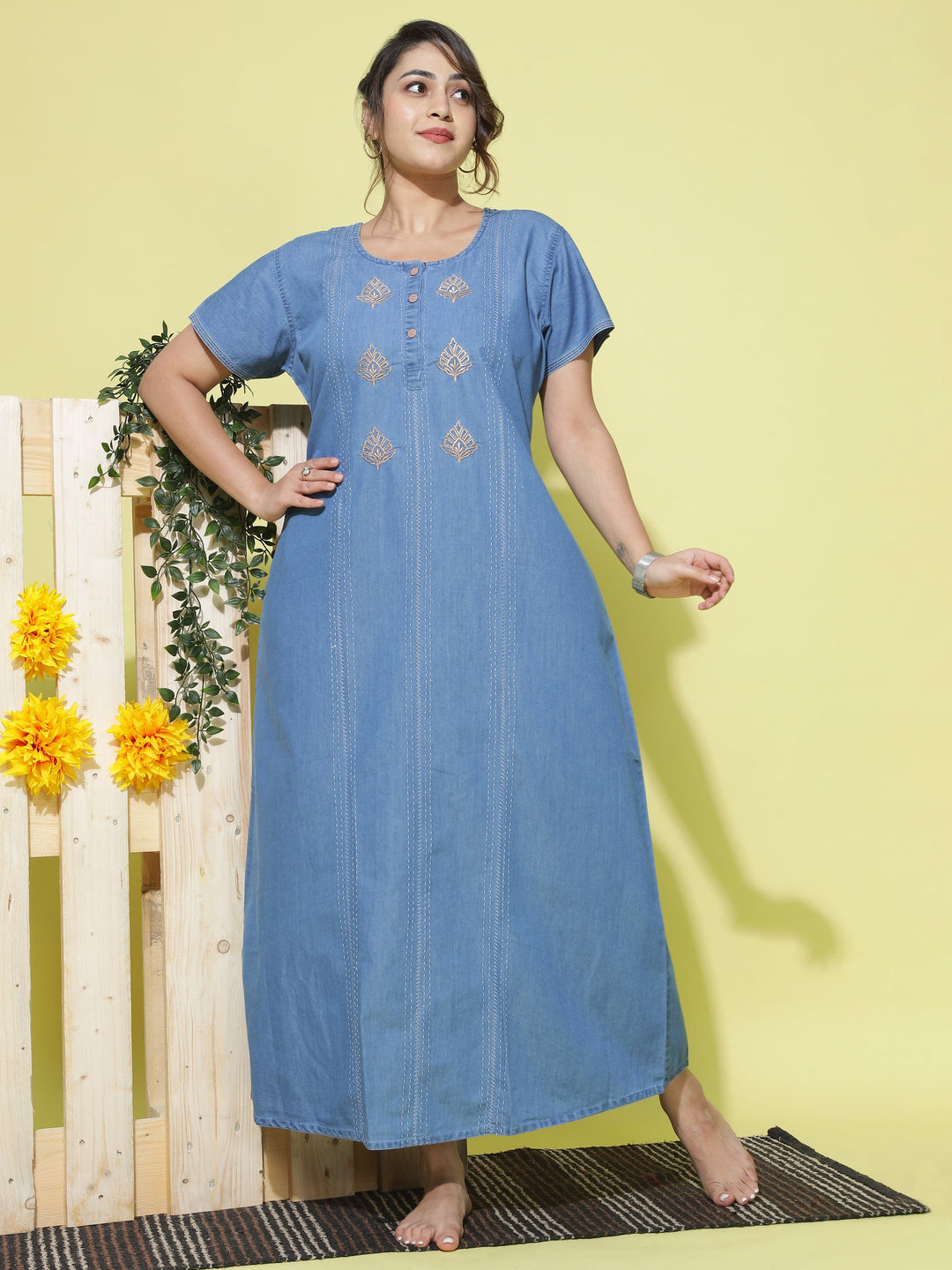  Denim Nighty  Buy Latest Sky Blue Embroidery Nighty Online in India- 9shines label 