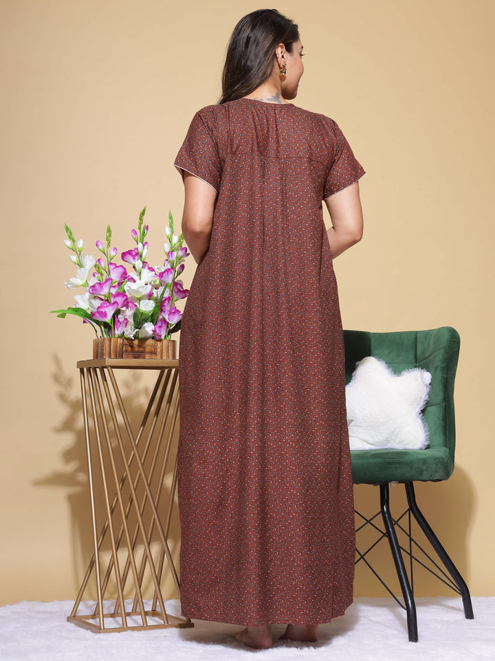  Micro Poly Viscose Nighty  Shop Latest Trend: Micro Poly Viscose Brown Designer Nighty- 9shines label 