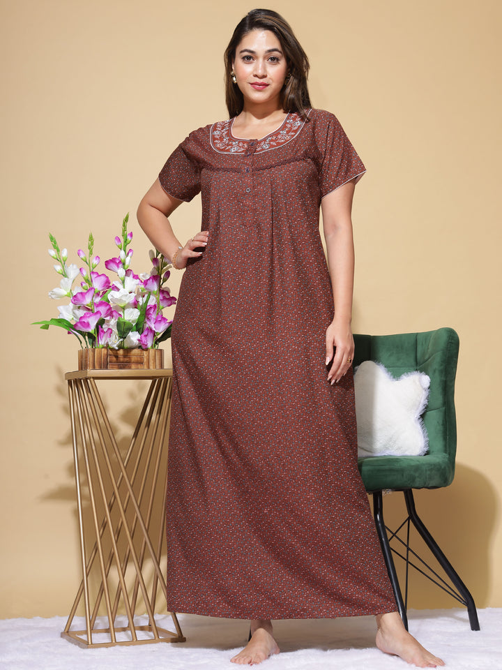  Micro Poly Viscose Nighty  Shop Latest Trend: Micro Poly Viscose Brown Designer Nighty- 9shines label 