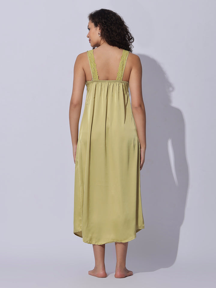 Shimmer Gold Satin Long Robe and Night Gown Set for Women