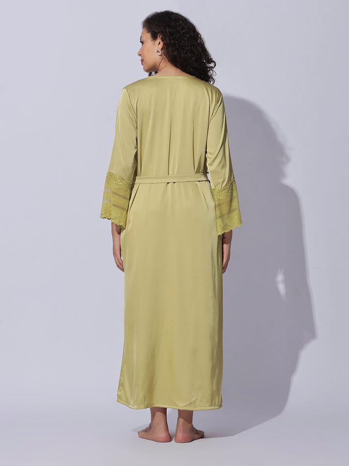 Shimmer Gold Satin Long Robe and Night Gown Set for Women