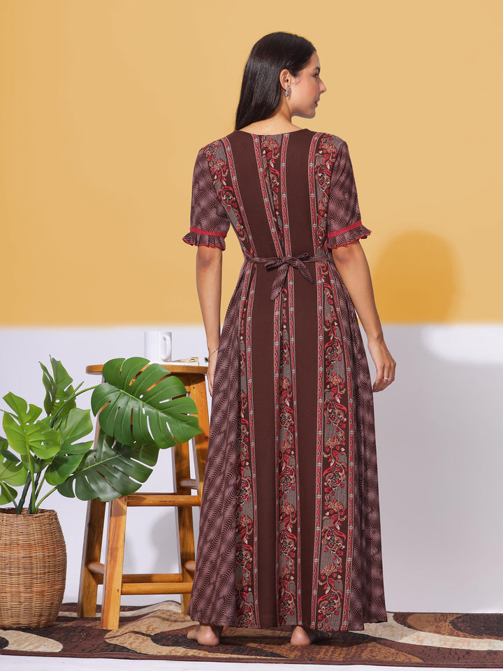  Alpine Nighty  Marron Brown Nighty: Stylish Design | Non-See Through- 9shines label 