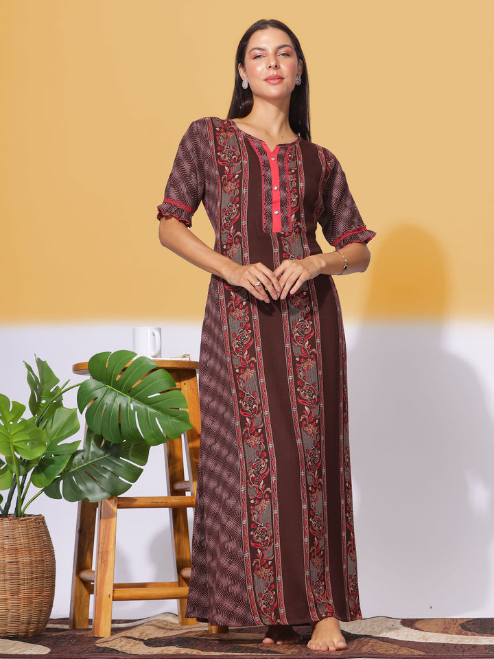  Alpine Nighty  Marron Brown Nighty: Stylish Design | Non-See Through- 9shines label 