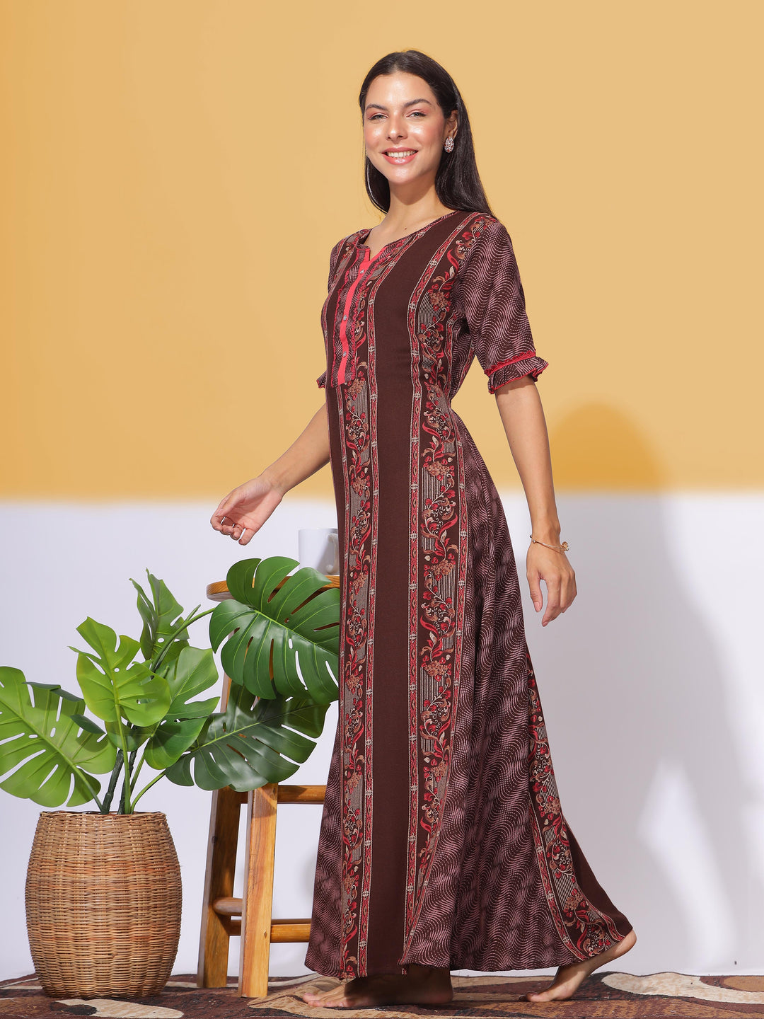  Alpine Nighty  Marron Brown Nighty: Stylish Design | Non-See Through- 9shines label 