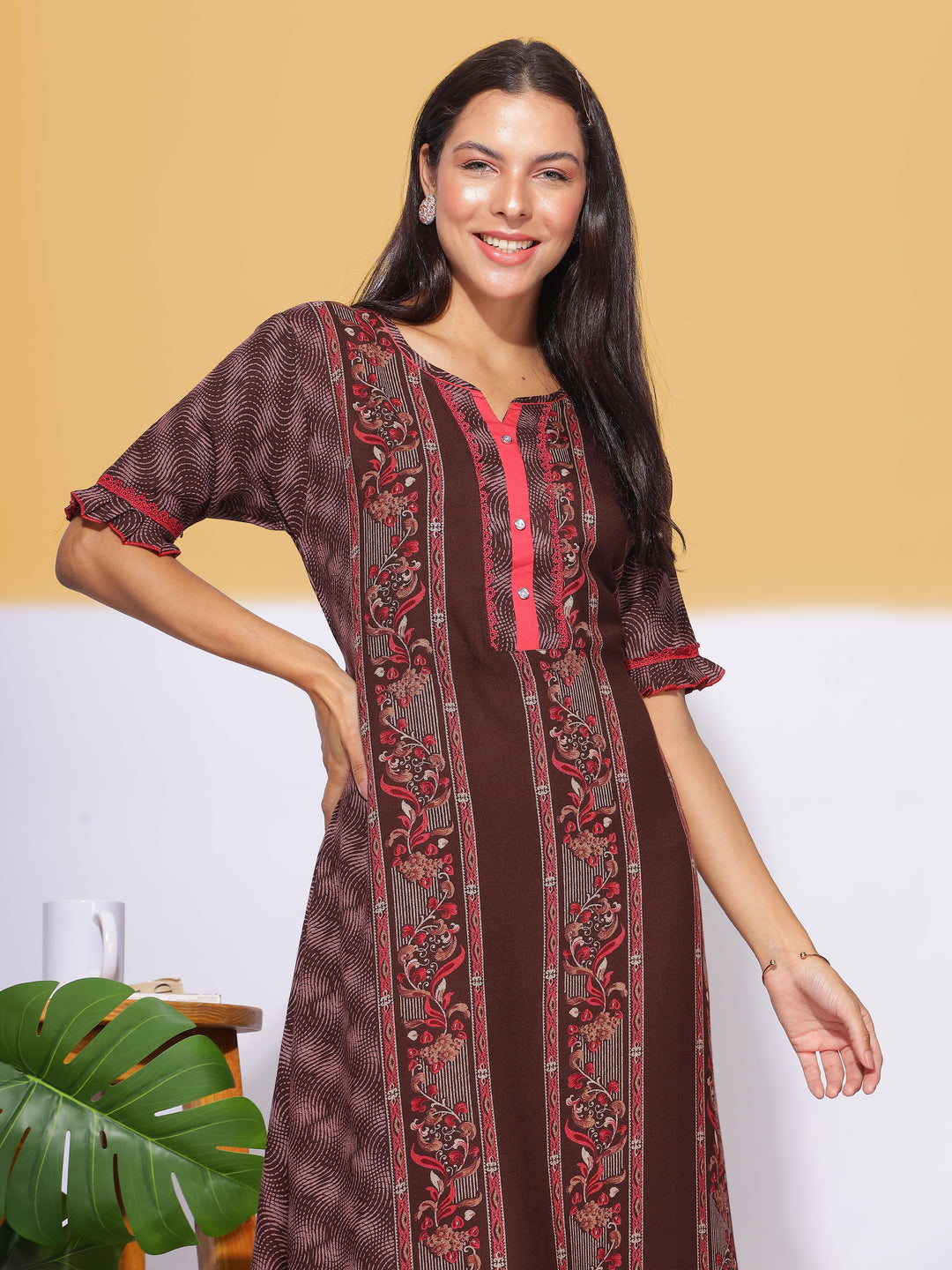  Alpine Nighty  Marron Brown Nighty: Stylish Design | Non-See Through- 9shines label 