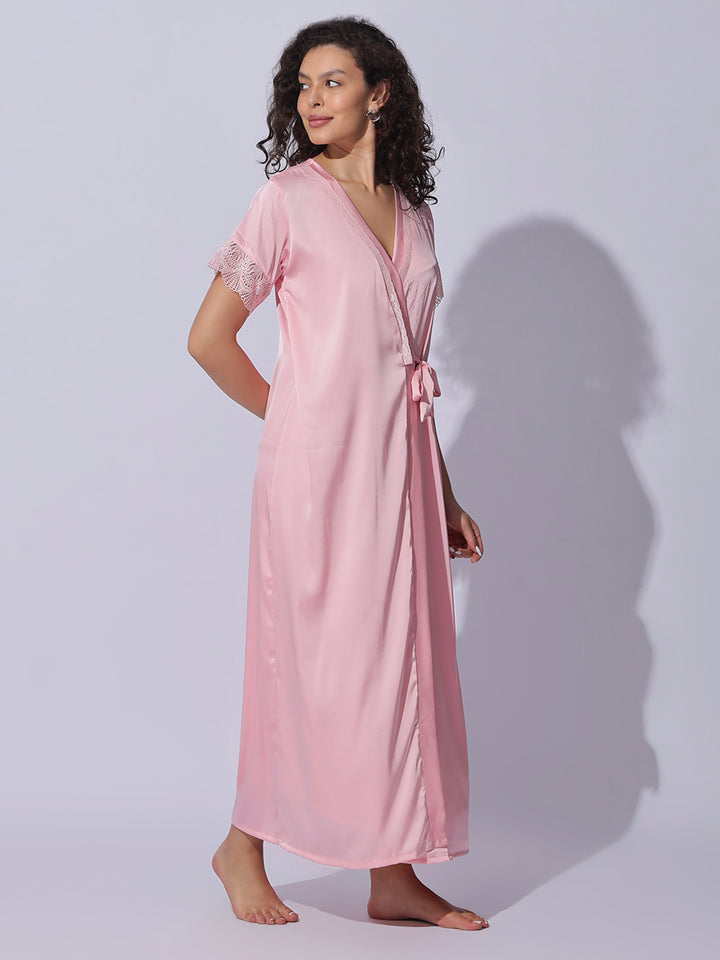 Satin Lace Robe Night Gown Set for Women Soft Elegant Sleepwear