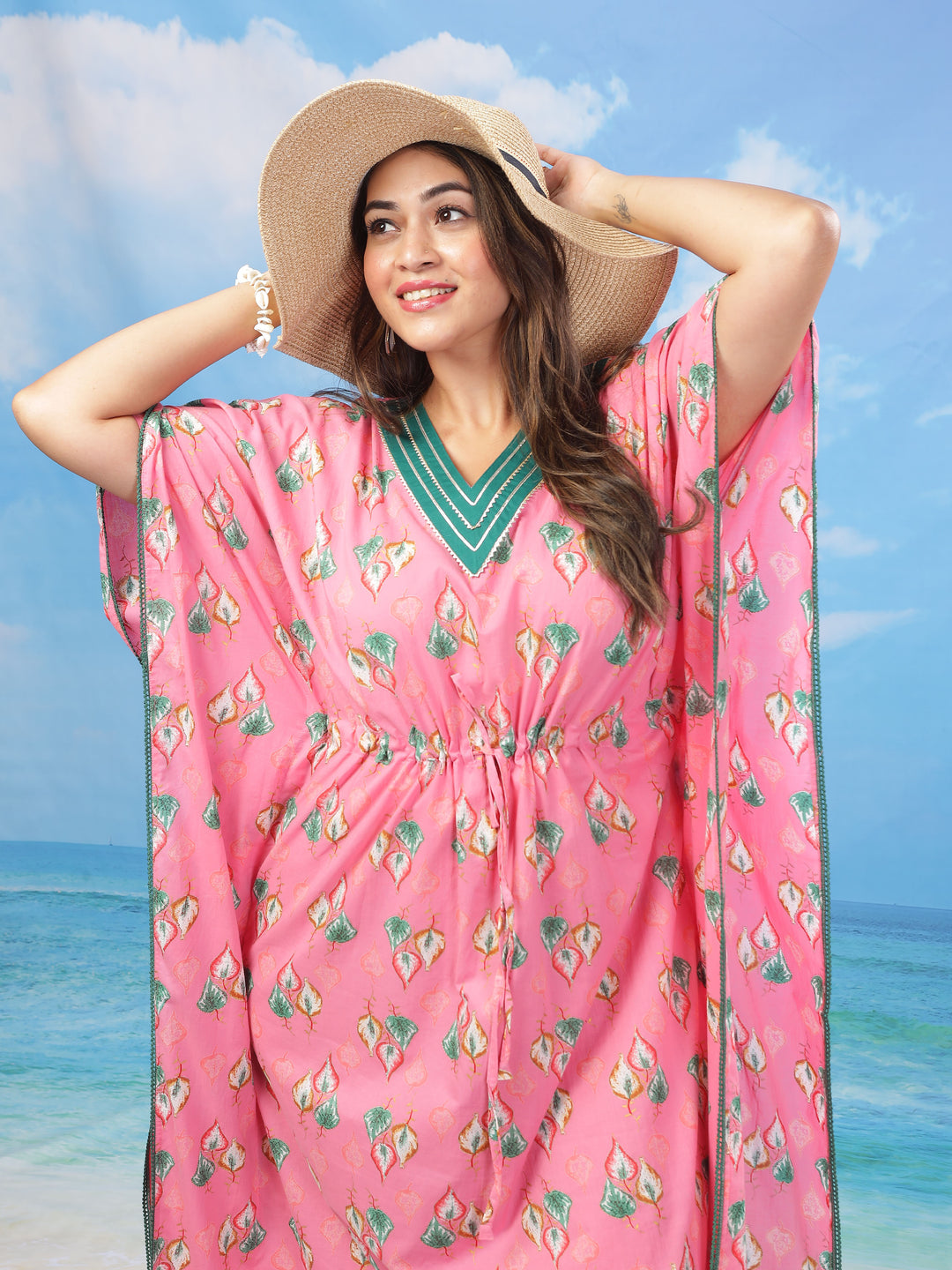  Kaftan  Shop Our Premium Pink Cotton V Neck Kaftan- 9shines label 