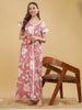 Peach Cap Sleeve Nightdress with Elegant Floral Prints & Pocket