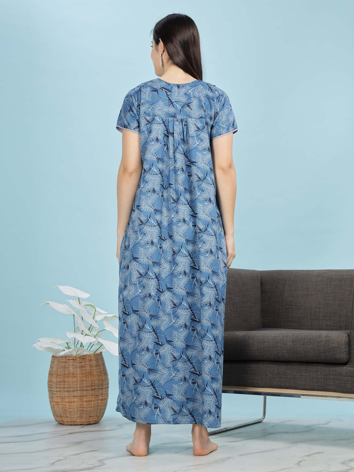 Chic Blue Floral Nighty | Cozy & Contemporary Sleepwear