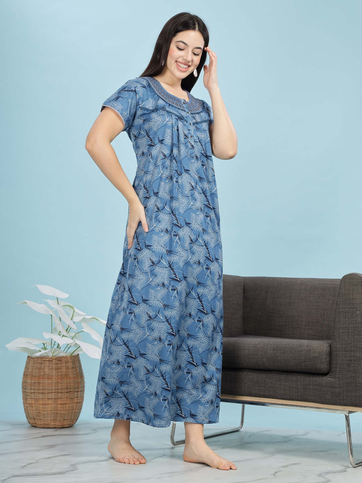 Chic Blue Floral Nighty | Cozy & Contemporary Sleepwear