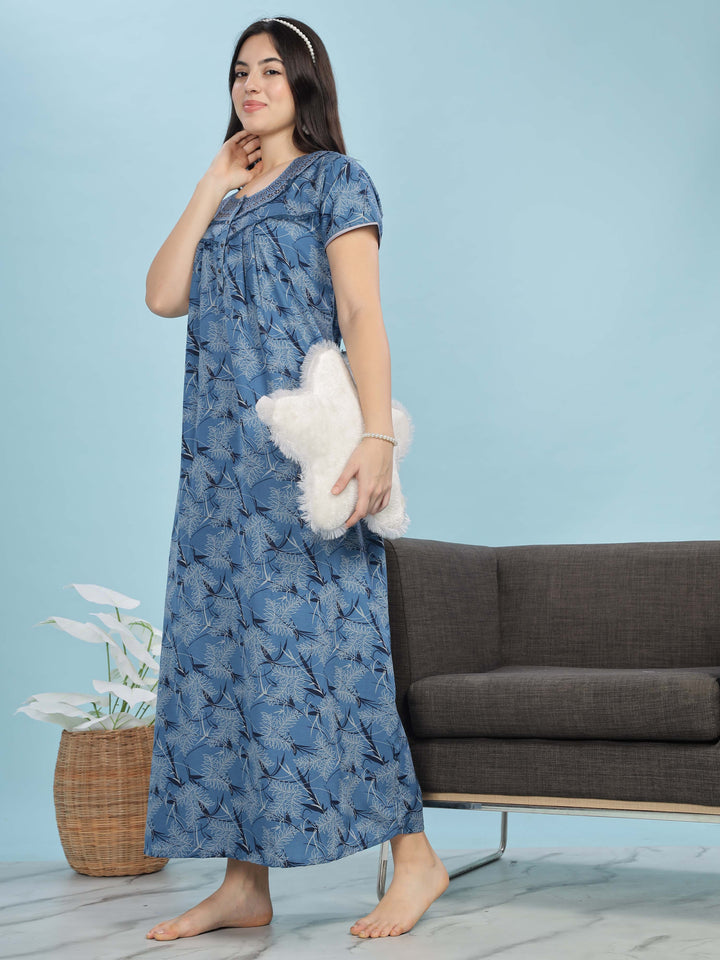 Chic Blue Floral Nighty | Cozy & Contemporary Sleepwear