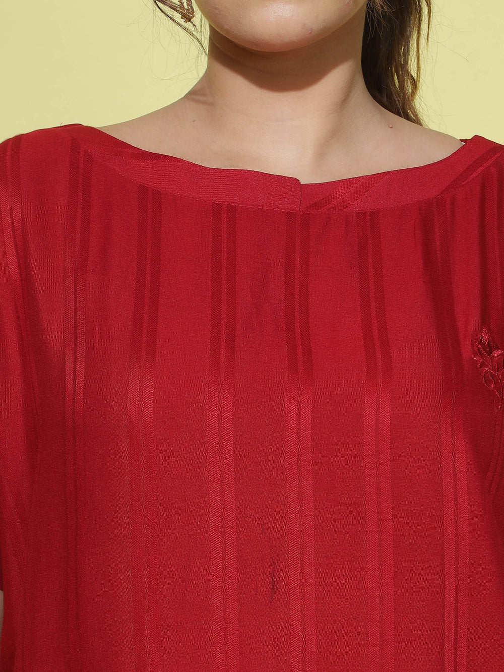 Dark Red Round Neck Plus Size Co-ord Sets For Women