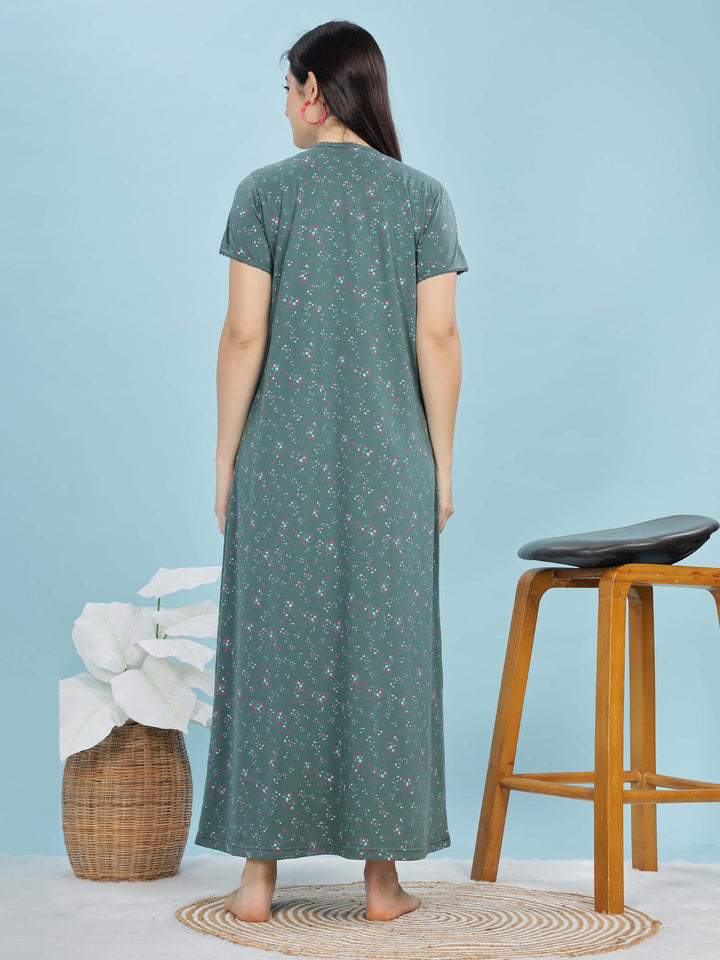 Jade Green Cotton Blend Maxi Nightdress for Women