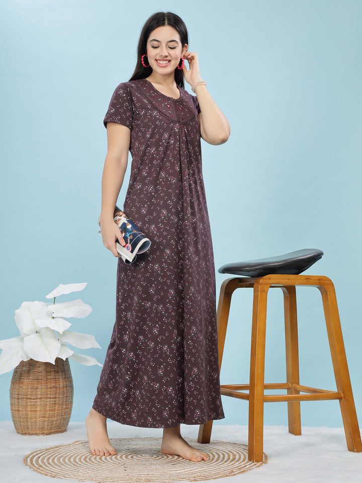 Royal Plum Cotton Blend Designer Nighty for Women