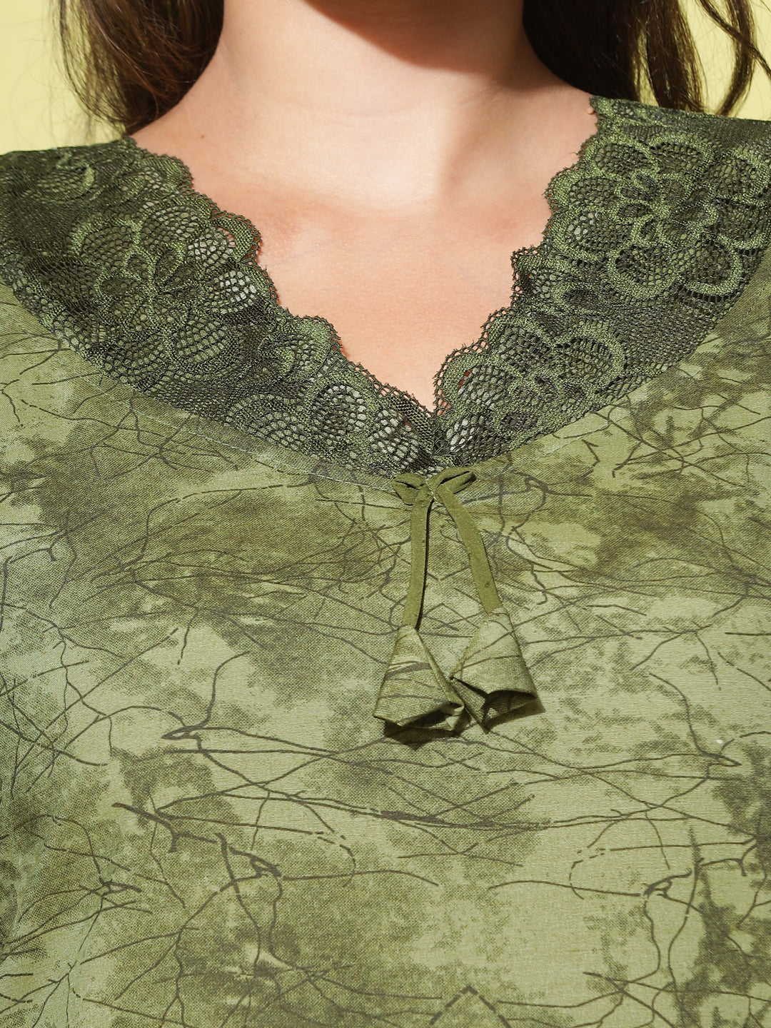  Micro Poly Viscose Nighty  Elegant Green Nighty: Geometric Print, Designer Neckline- 9shines label 