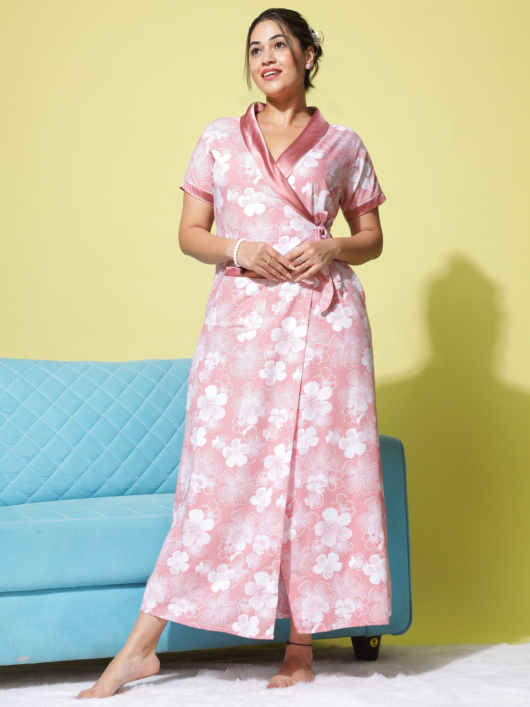  PV Housecoat  Floral Peach: Elegant House Coat in Delicate Flowers- 9shines label 