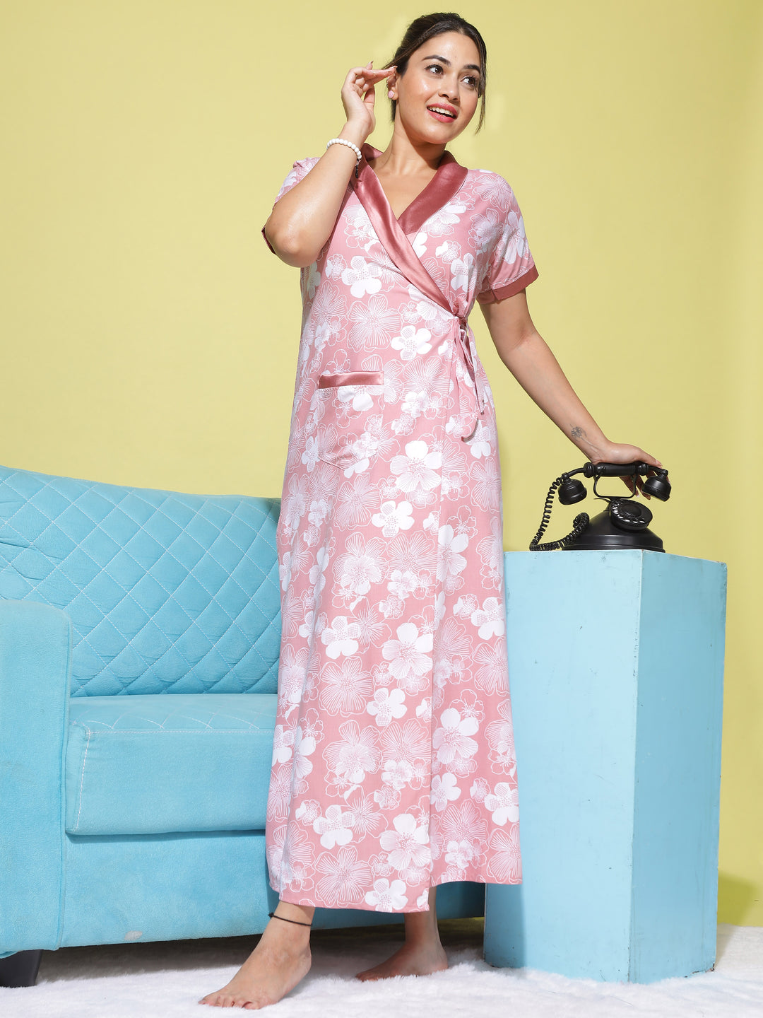  PV Housecoat  Floral Peach: Elegant House Coat in Delicate Flowers- 9shines label 