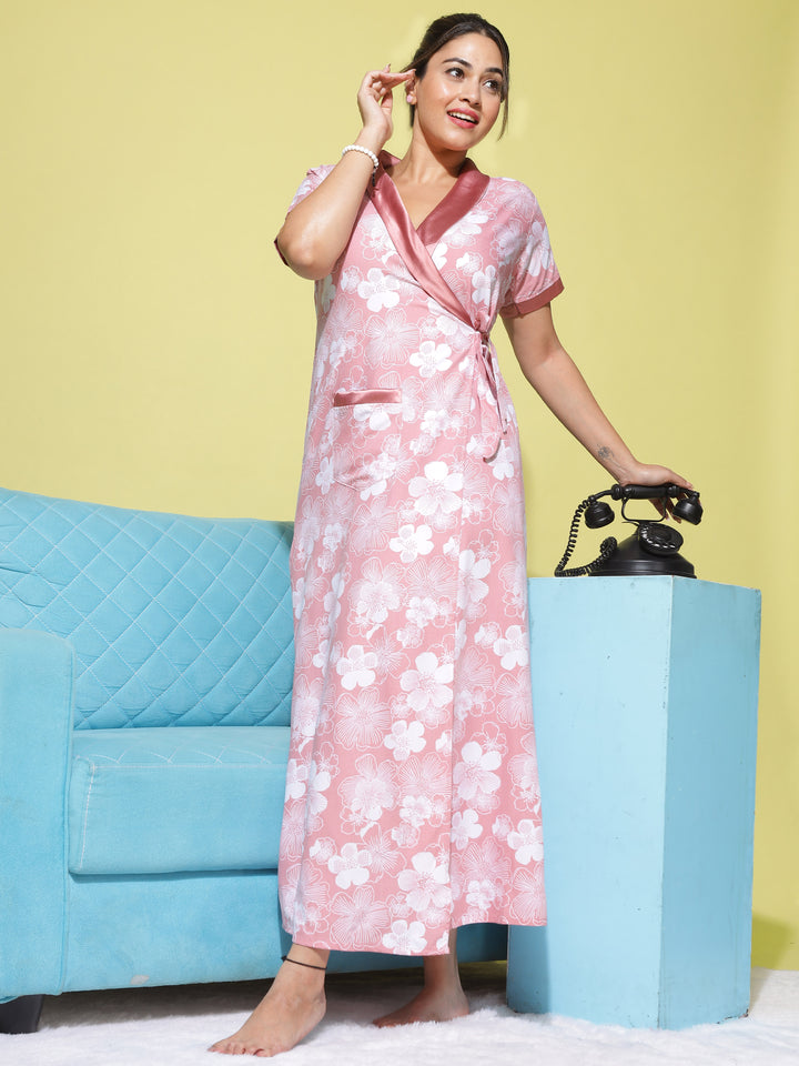  PV Housecoat  Floral Peach: Elegant House Coat in Delicate Flowers- 9shines label 