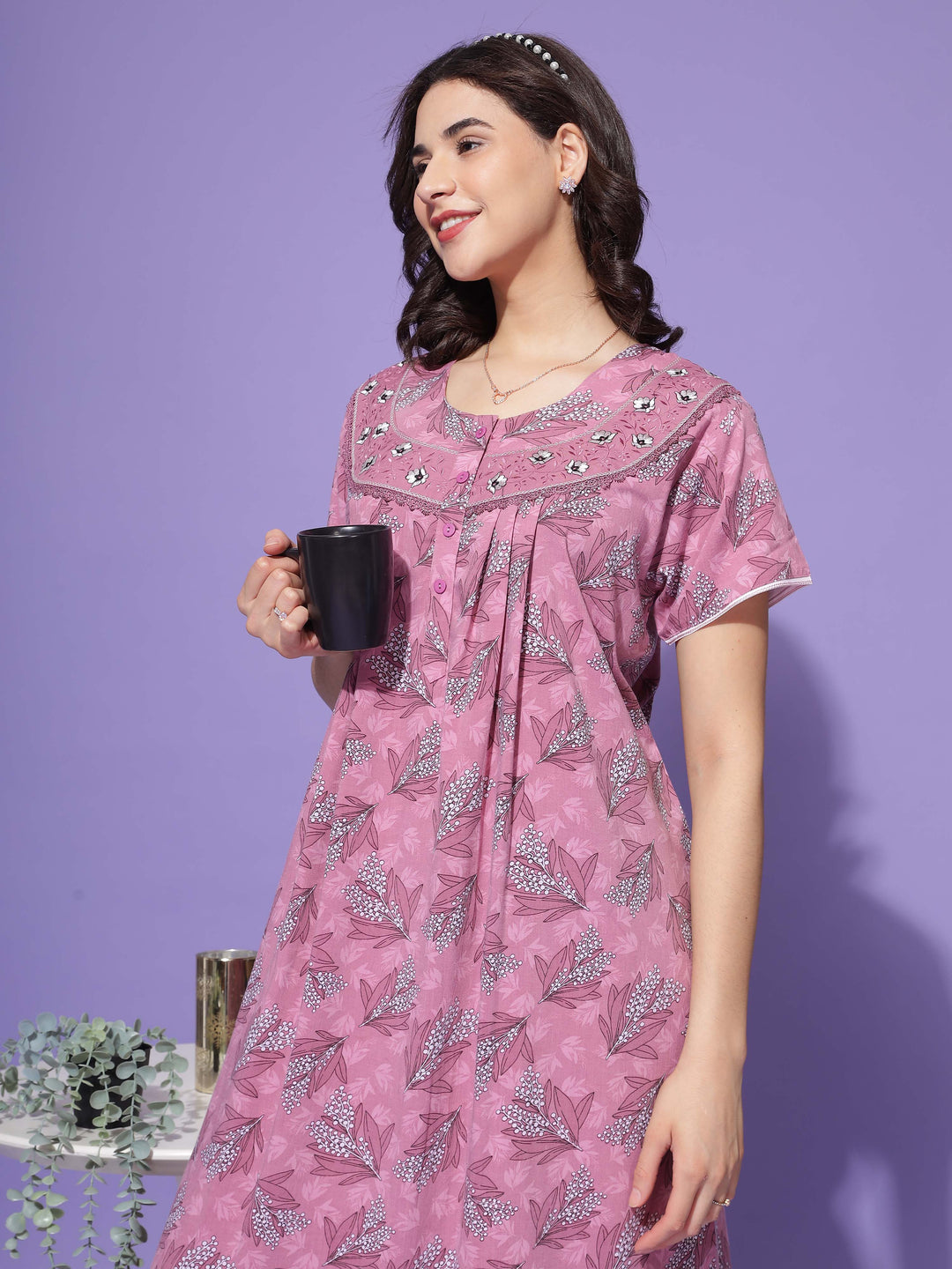  Crush Cotton Nighty  Feminine Pink Nightgown - Embrace Luxury- 9shines label 