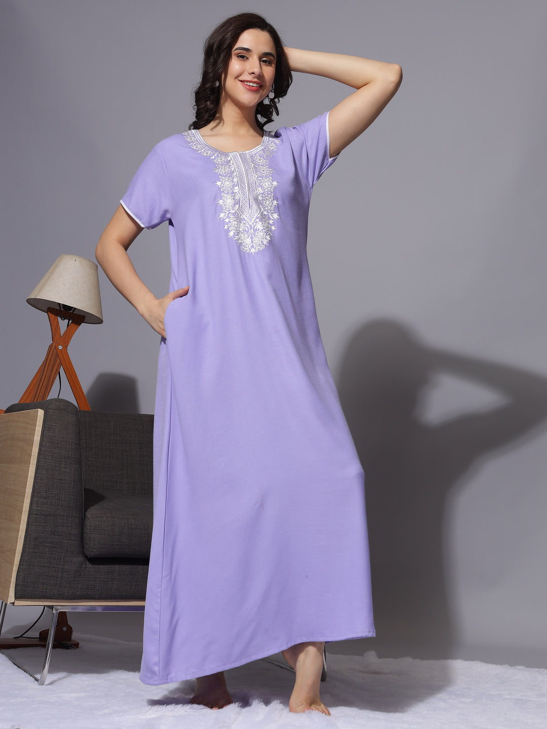  Alpine Nighty  Sophisticated Lavender Embroidered Nighty - 9shines Label- 9shines label 