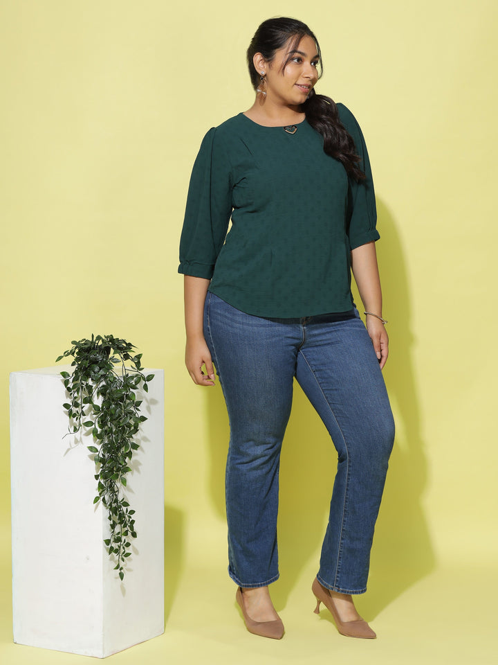  Casual Tops  Plus Size Tops For Women - Buy Bottle Green Polyster Top Online- 9shines label 