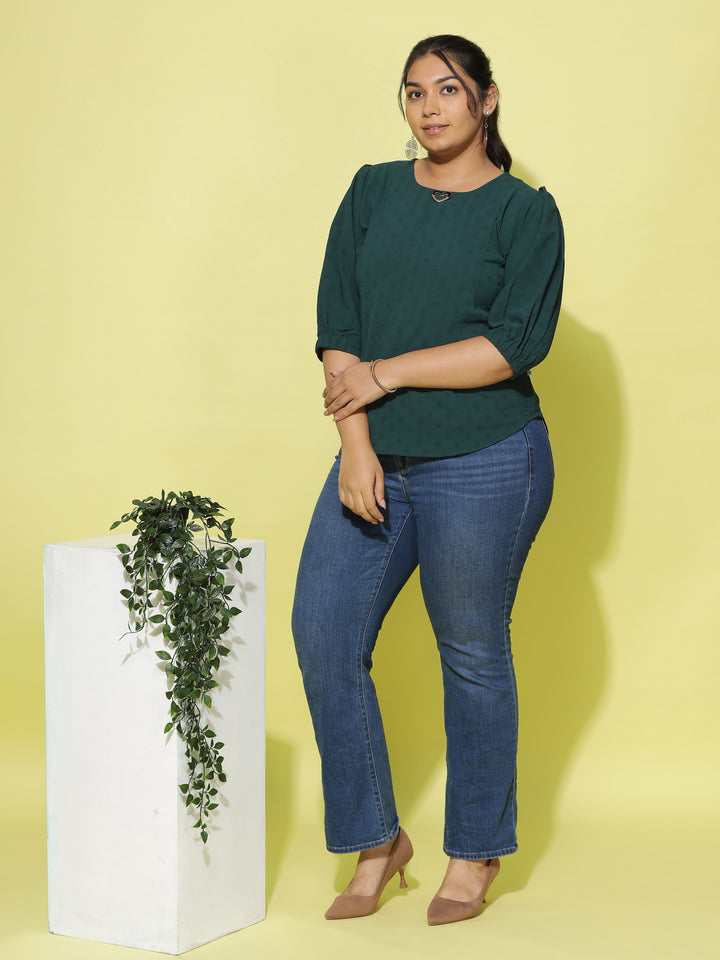  Casual Tops  Plus Size Tops For Women - Buy Bottle Green Polyster Top Online- 9shines label 