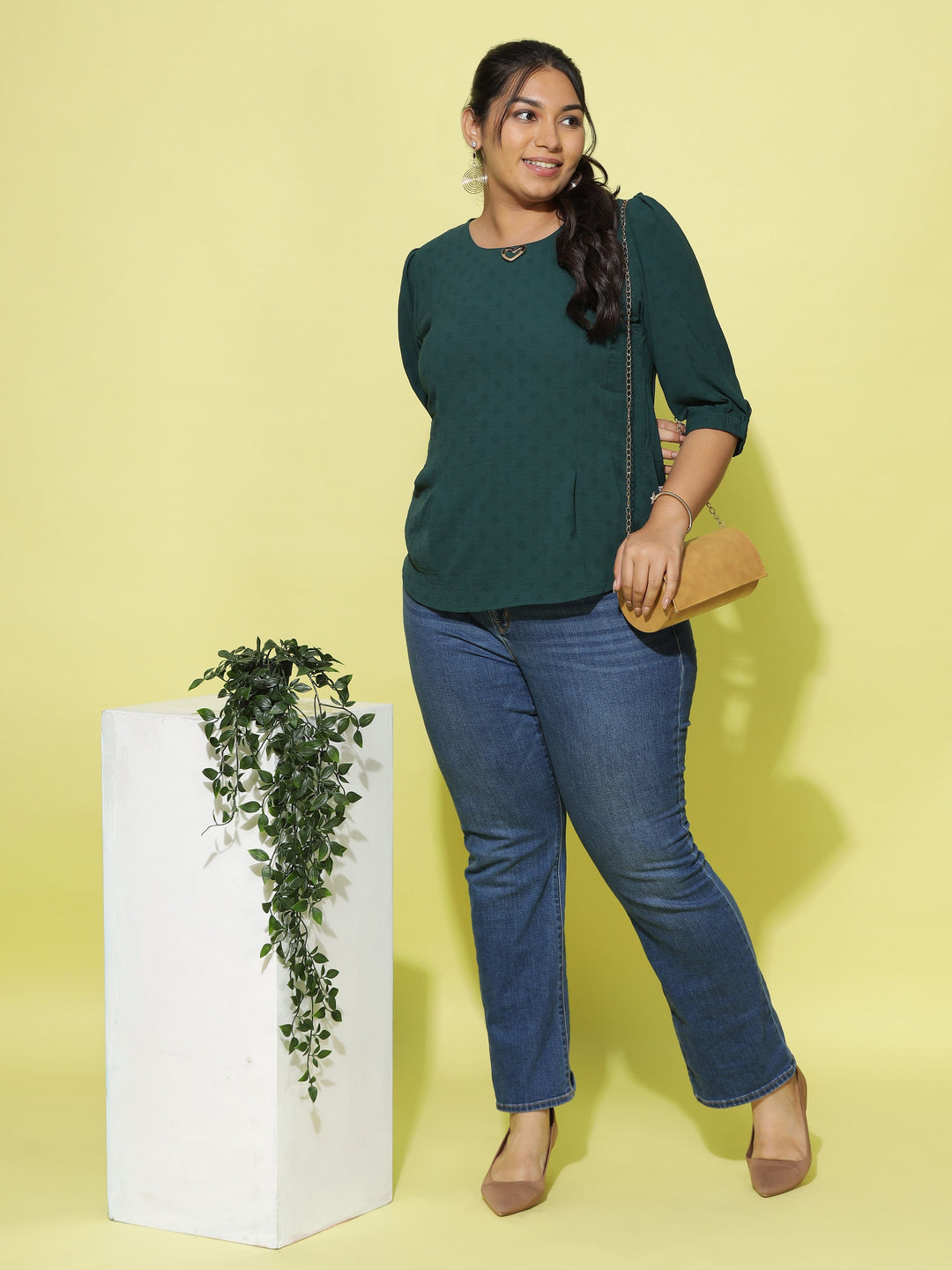  Casual Tops  Plus Size Tops For Women - Buy Bottle Green Polyster Top Online- 9shines label 