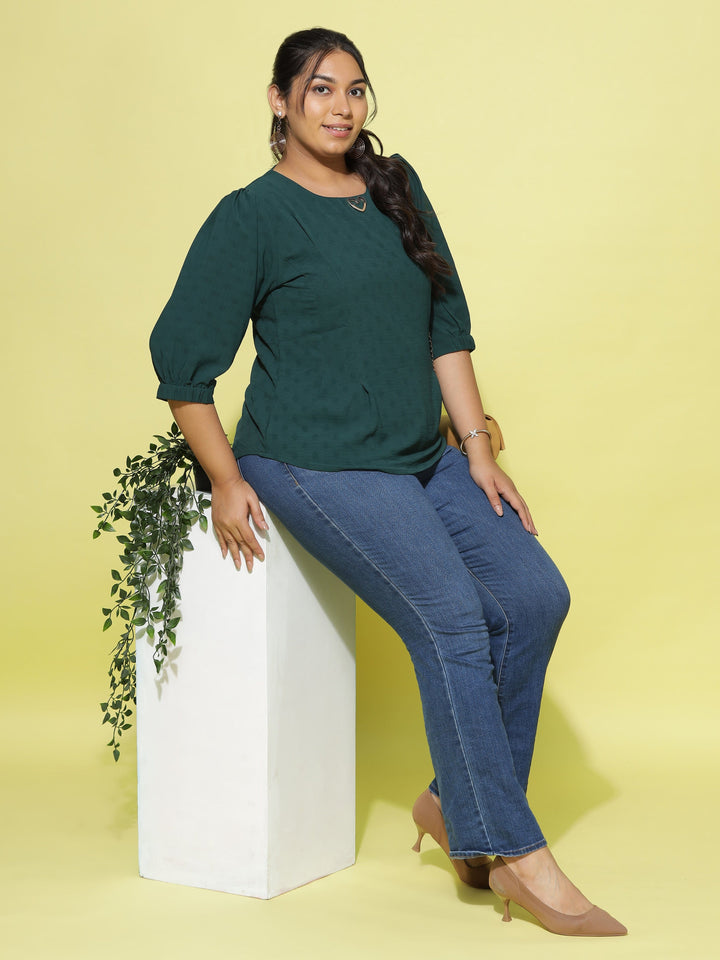  Casual Tops  Plus Size Tops For Women - Buy Bottle Green Polyster Top Online- 9shines label 