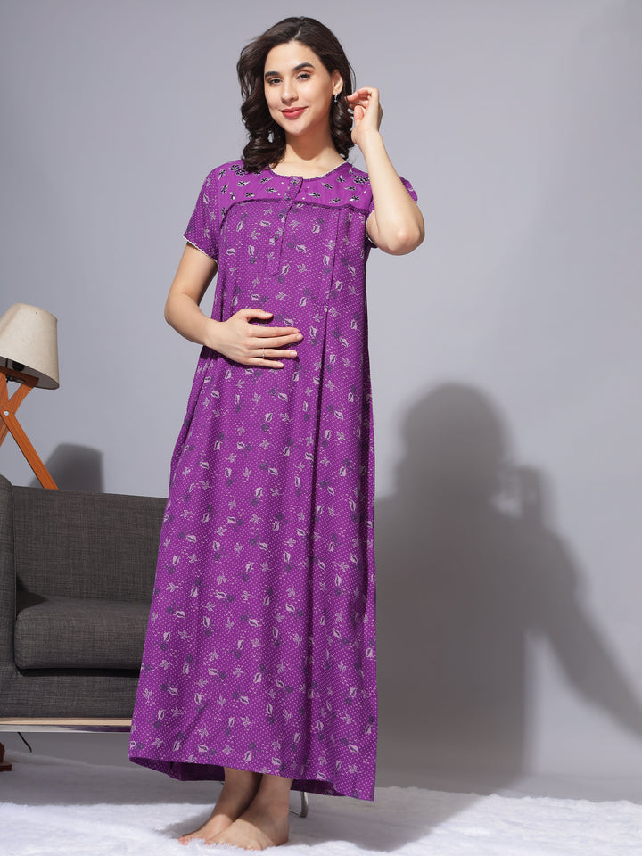  Maternity Long Nighty  Multi-Functional Maternity Nightgown:Alpine Nursing-Friendly- 9shines label 