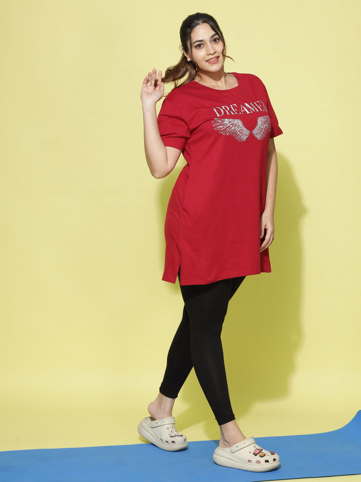  Plus Long T-shirt  Big Size T Shirts - Buy Red Hosiery Cotton T Shirt Online- 9shines label 