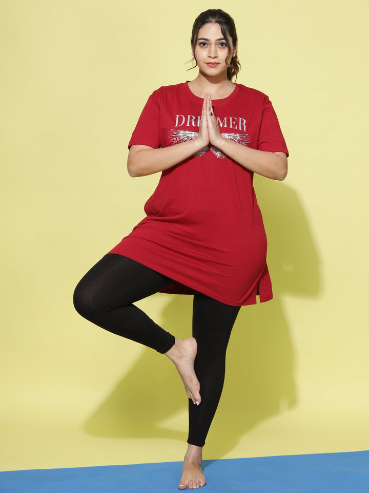  Plus Long T-shirt  Big Size T Shirts - Buy Red Hosiery Cotton T Shirt Online- 9shines label 