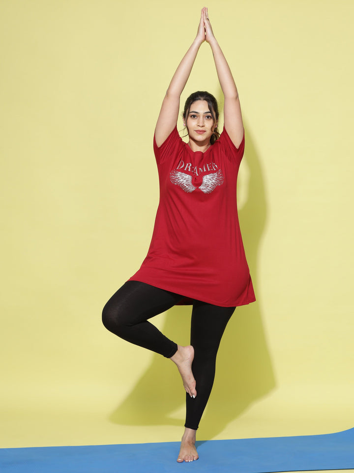  Plus Long T-shirt  Big Size T Shirts - Buy Red Hosiery Cotton T Shirt Online- 9shines label 