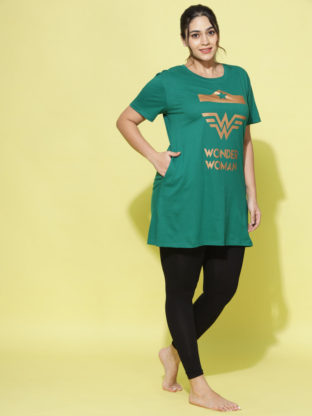  Plus Long T-shirt  Plus Size T Shirts For Womens India - Buy Green Cotton T Shirt- 9shines label 