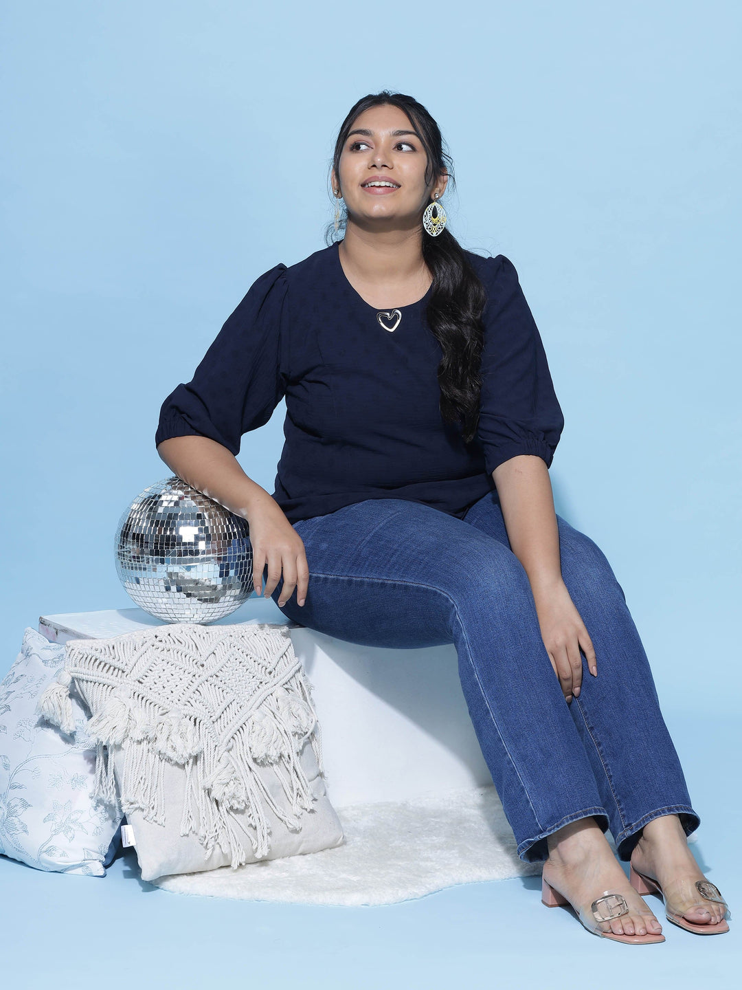  Casual Tops  Plus Size Crop Tops - Buy Latest Navy Blue Polyster Top Online- 9shines label 