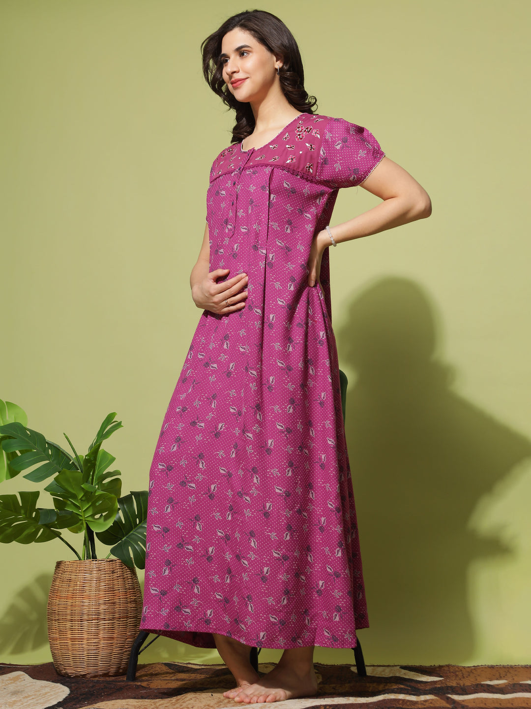  Maternity Long Nighty  Women's Alpine Maternity Dress/Feeding/Nursing NightGown- 9shines label 