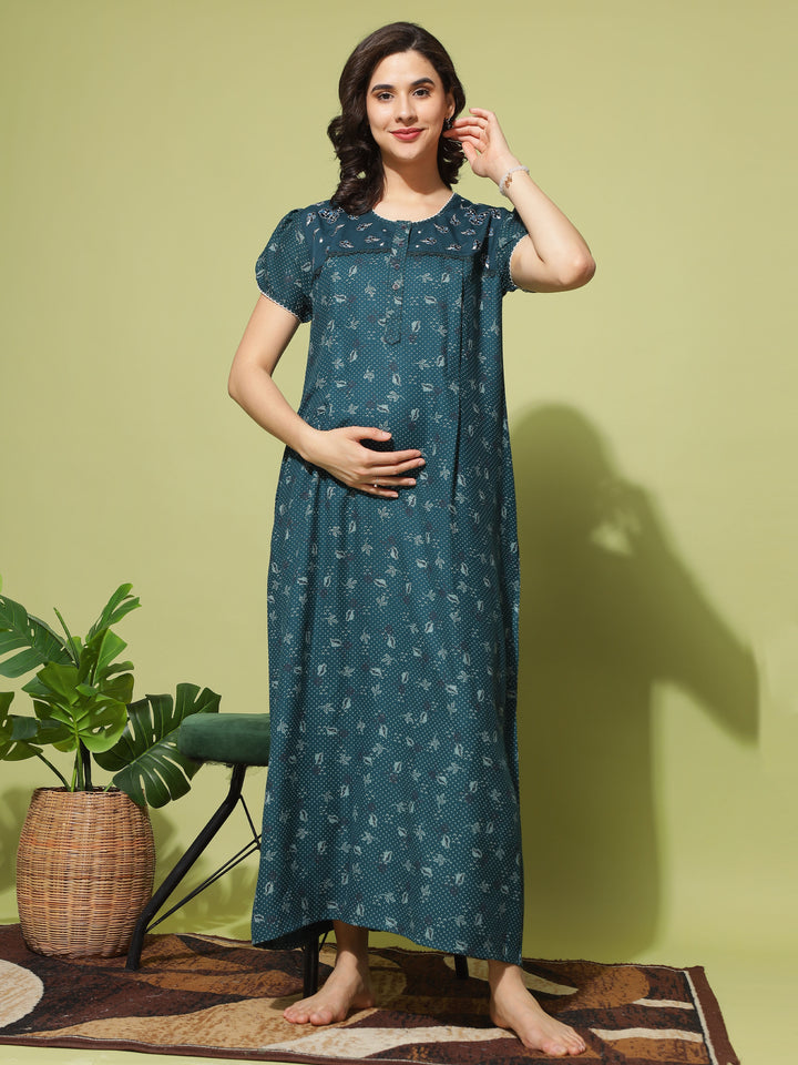  Maternity Long Nighty  Peak Performance: Maternity Nightgown for Feeding & Comfort- 9shines label 