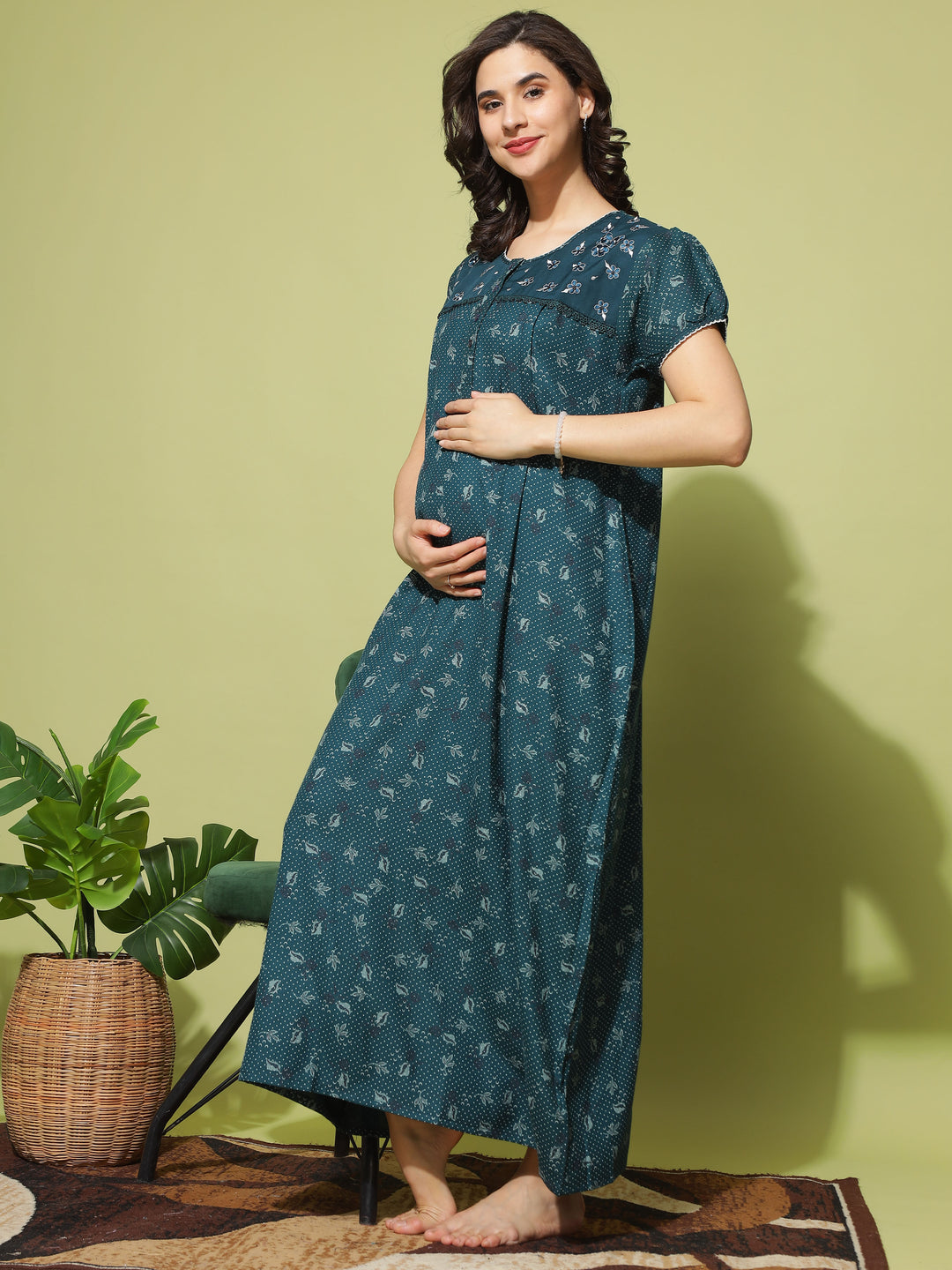  Maternity Long Nighty  Peak Performance: Maternity Nightgown for Feeding & Comfort- 9shines label 