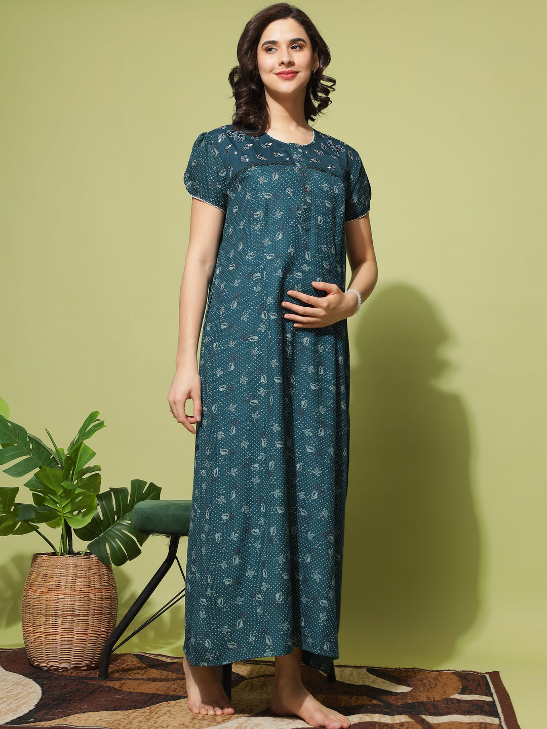  Maternity Long Nighty  Peak Performance: Maternity Nightgown for Feeding & Comfort- 9shines label 