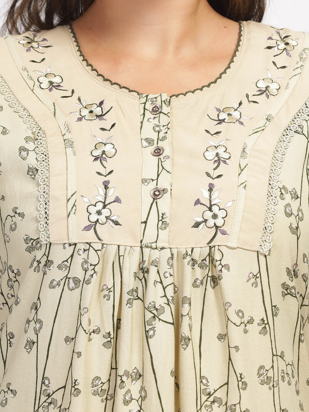 Floral Green Alpine Designer Nighty for Women